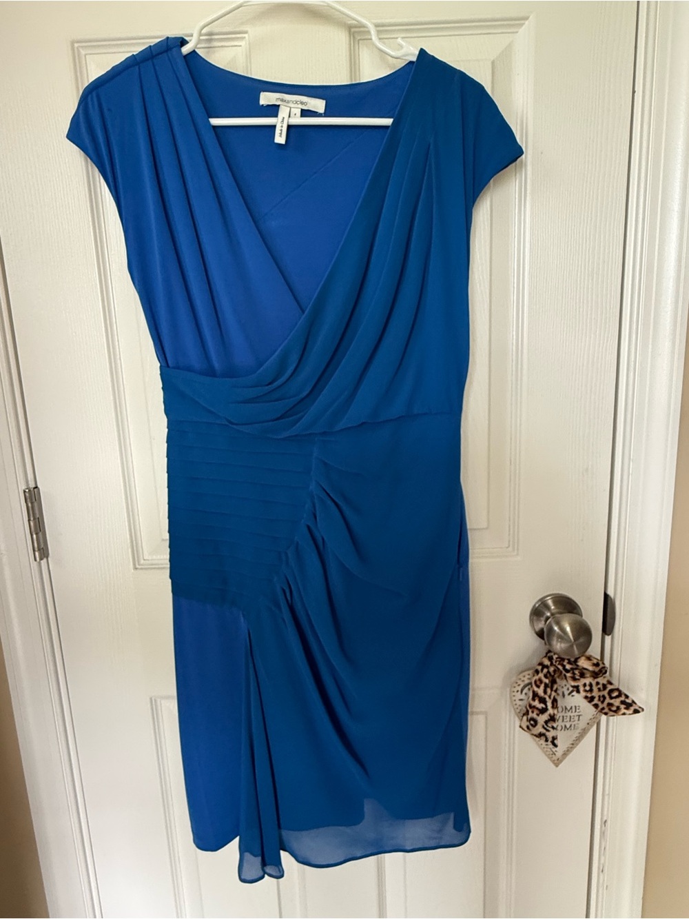 Max and Cleo Royal Blue Draped V-Neck Women’s Dress - Sz 4 Stretch material
